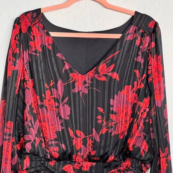 Lane Bryant Dress Shirt 16 Classic Black And Red Floral Flirty Cropped - Picture 8 of 13